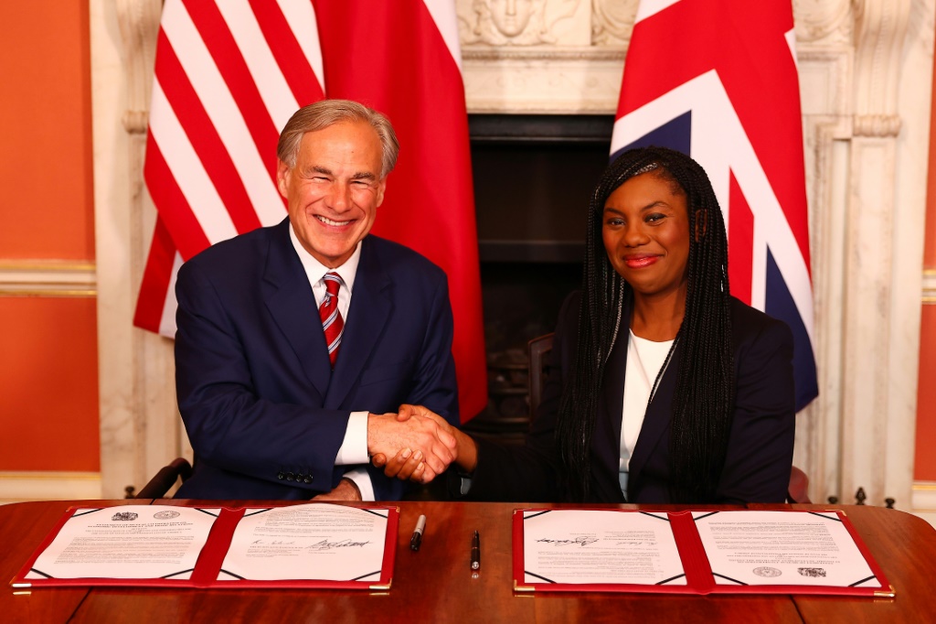 UK Trade Secretary Kemi Badenoch signed what is akin to a memorandum of understanding with Texas Governor Greg Abbott