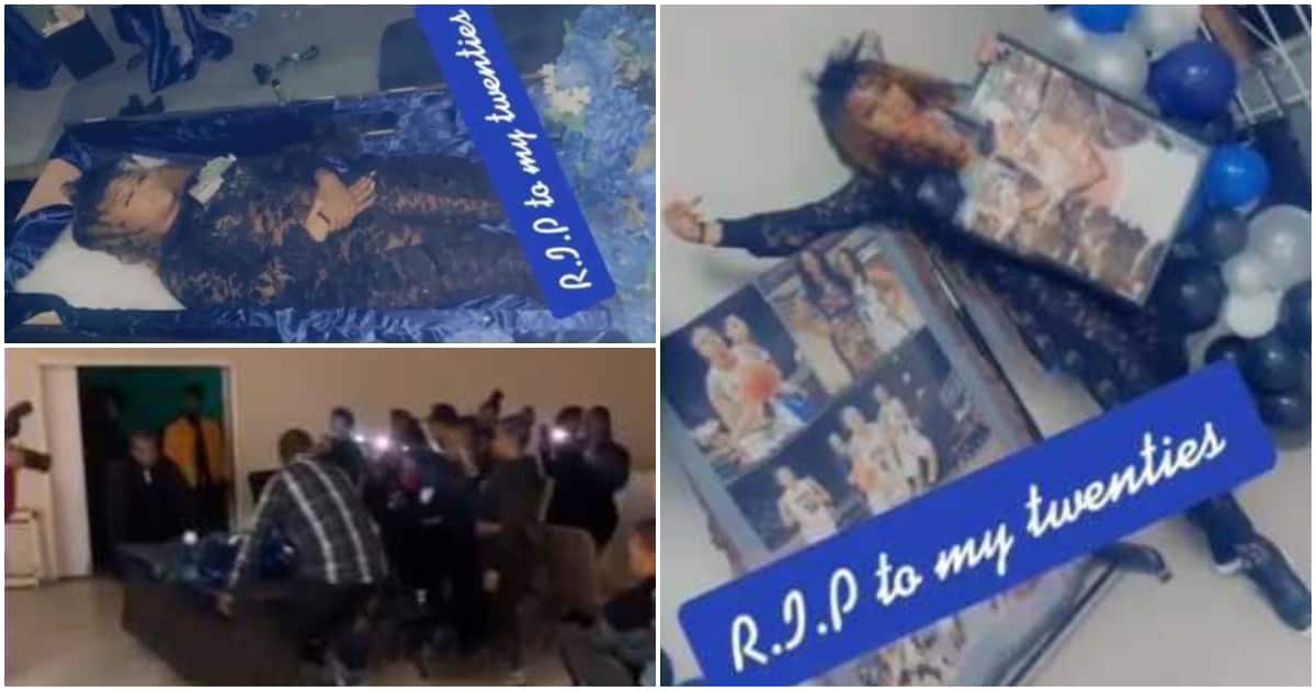 Video shows moment young lady stormed the venue for her 30th birthday party in a coffin, sparks reactions