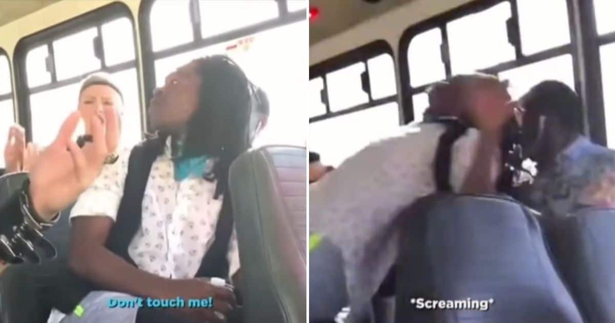 Man screams like toddler in bus as lady creatively pretends to have no head in prank video