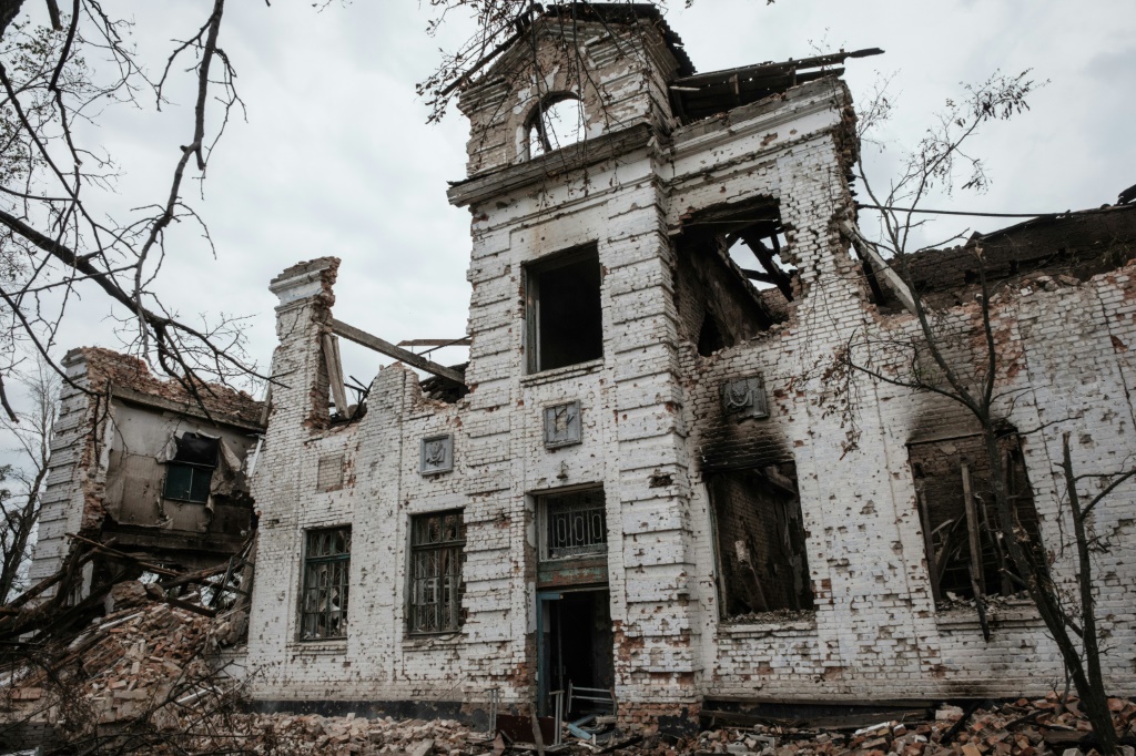 A destroyed school building in Kupiansk, eastern Ukraine
