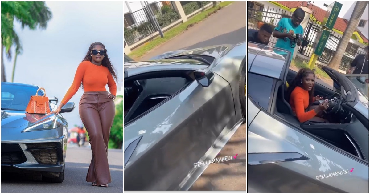 Fella Makafui: Medikal's Pretty Wife Flaunts Brand New Chevrolet Corvette Worth GH₵800k In Video