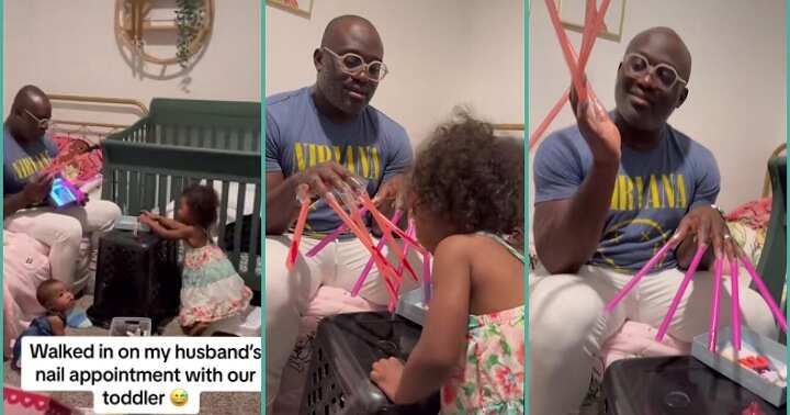 "Such a great dad": Man stays still as little daughter fixes artificial nails on his fingers, paints them
