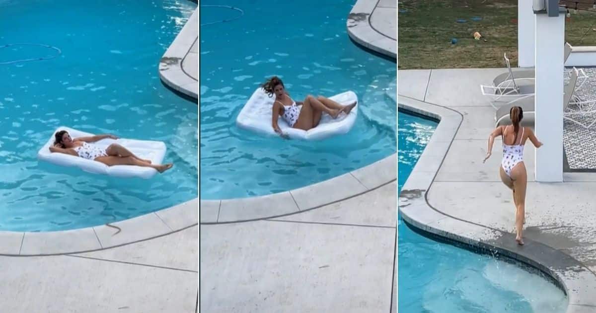 Woman bolts out of swimming pool after snake decides to join her for a swim