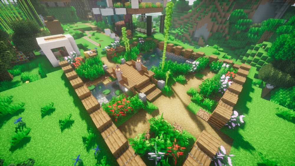 How do you decorate a garden in Minecraft?