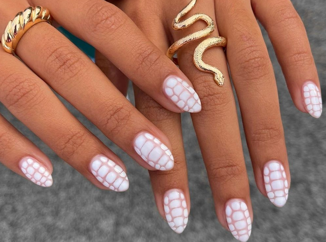 White snake print nails