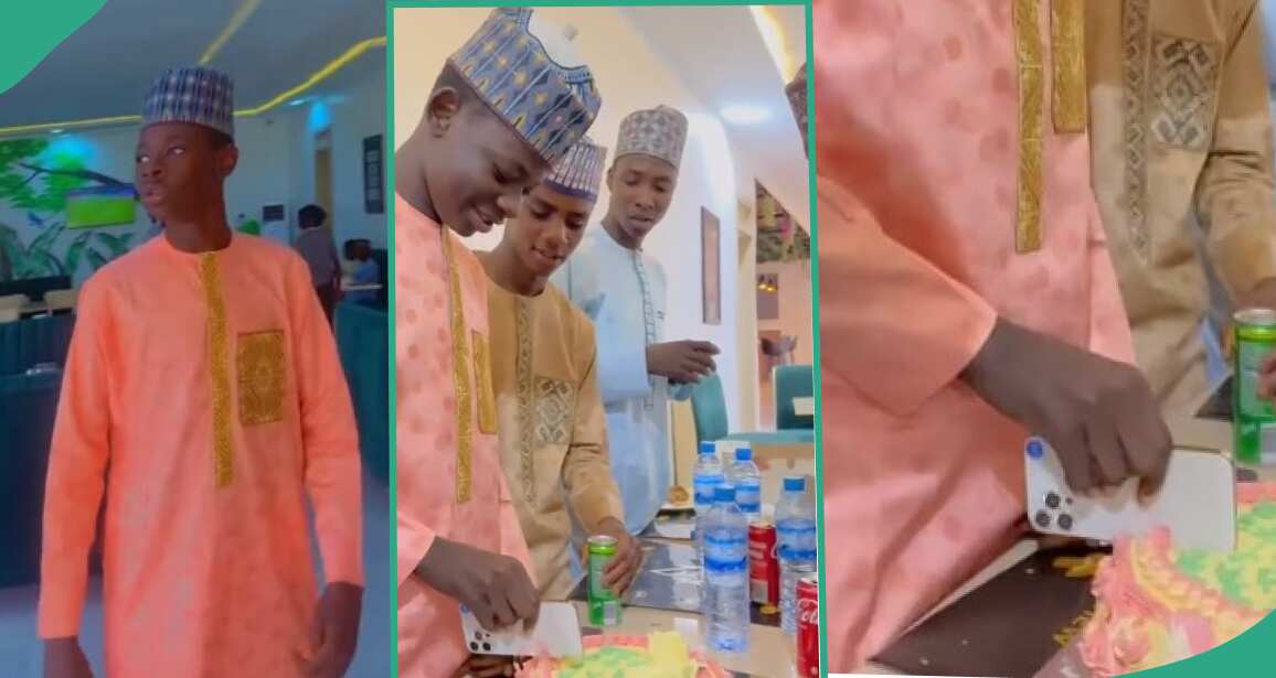 Mixed reactions as Hausa boy was seen cutting cake with iPhone 12 Pro Max