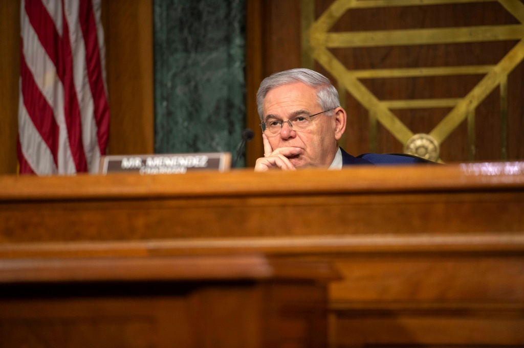 Senate Foreign Relations Committee Chairman Bob Menendez, seen in April 2022, has hailed the move to bring Finland and Sweden into NATO