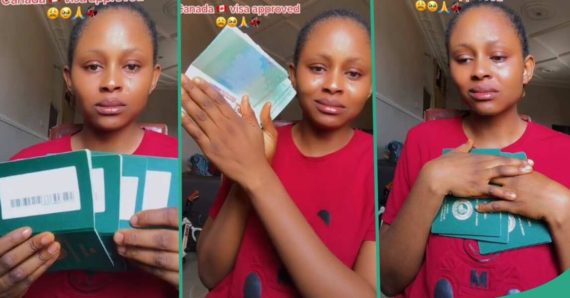 Nigerian lady sheds tears in video after Canada approved her visa application