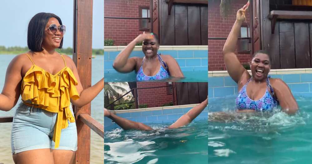 Abena Korkor Opens Her Legs Wide In A New Video As She Goes Swimming in Bikini; Fans React