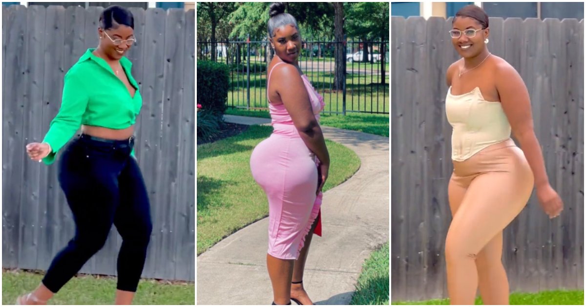 Thick lady causes stir as she shakes her behind in slaying videos, peeps react: “Them backshots”
