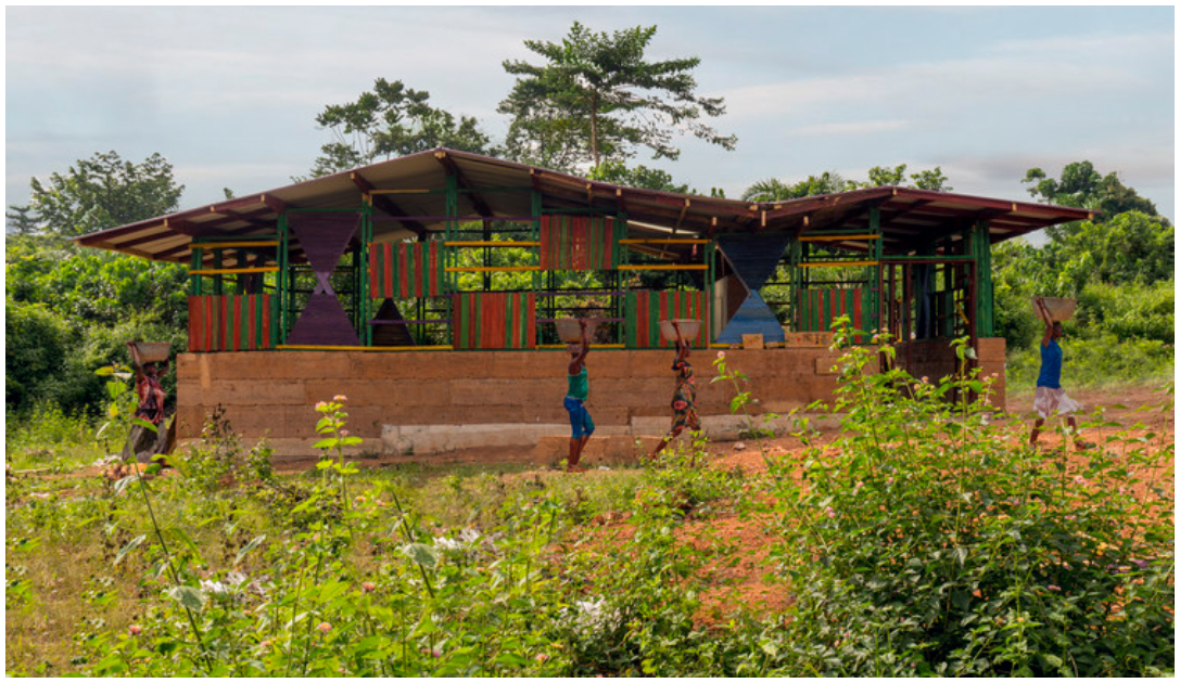 The classroom block is designed with colourful kente patterns