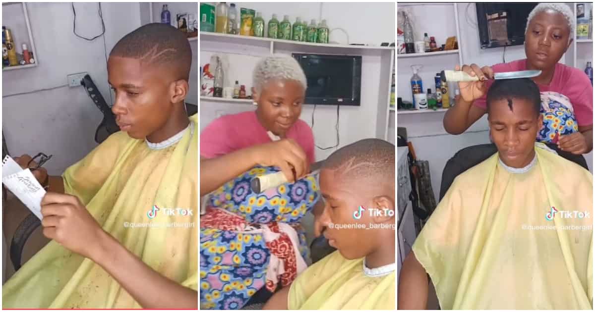 Female Nigerian barber, knife, nice haircut