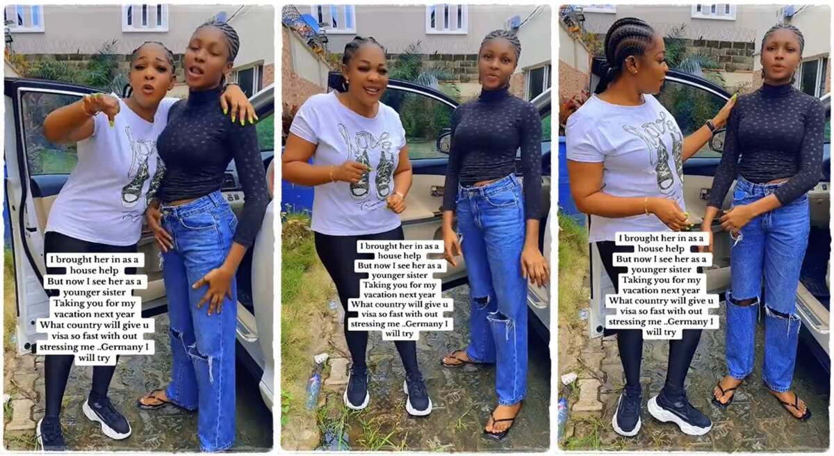 A lady promises to fly her housemaid to Germany.
