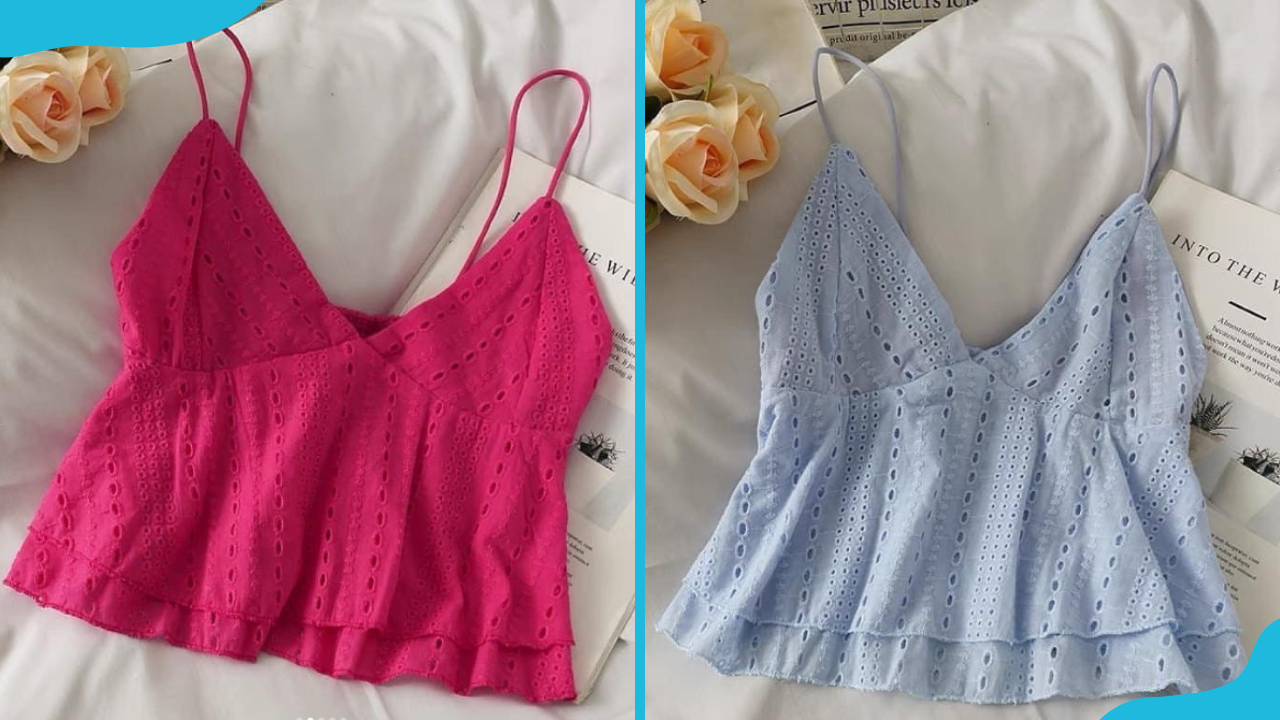 Pink and sky blue cami tops.