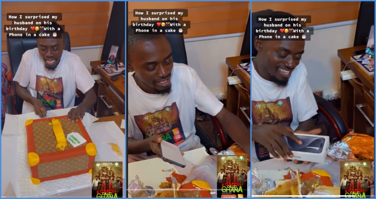 Lil Win's wife surprises him with cake and GH¢16k iPhone 15 Pro Max on b'day