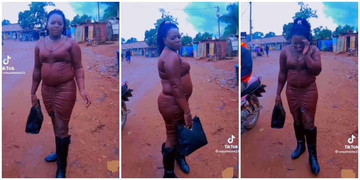 Confident lady shows off her figure in form-fitted ruched dress, internet users in awe of her confidence