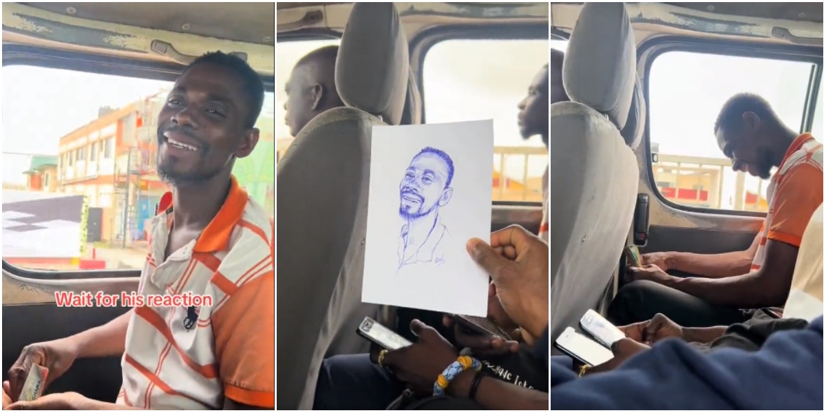 Bus conductor shed tears of joy as Ghanaian artist draws him