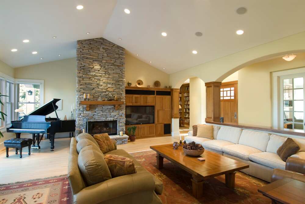 Awkward living room layout with a fireplace