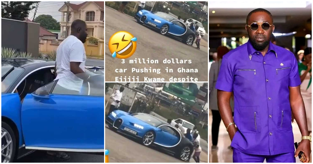 Osei Kwame Despite's Bugatti being pushed