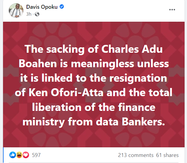 Davis Opoku says the sacking of Adu Boahen is meaningless.