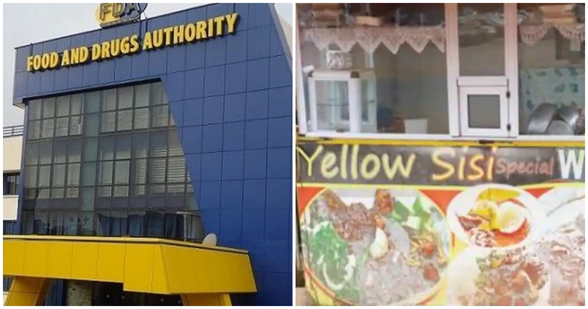 FDA building (left) and Yellow Sisi Special Waakye (right) in photos