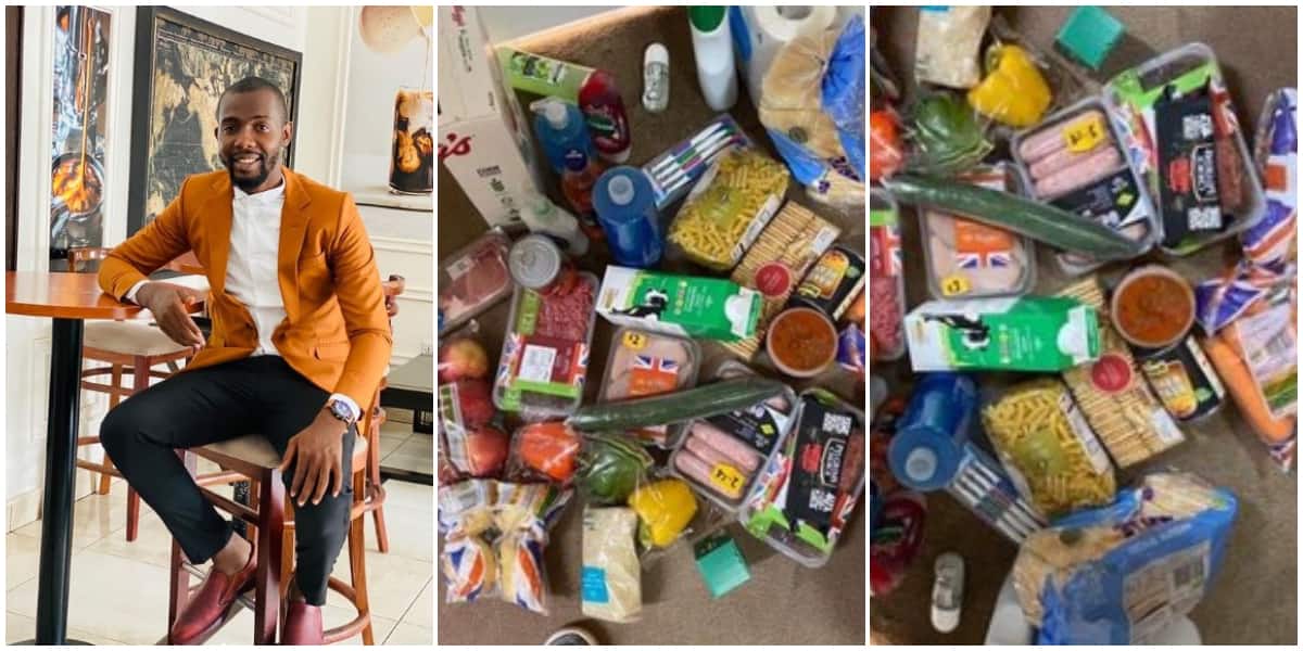 Social media reacts as Nigerian man schooling in UK shows off foodstuff his institution offered him because of Covid-19