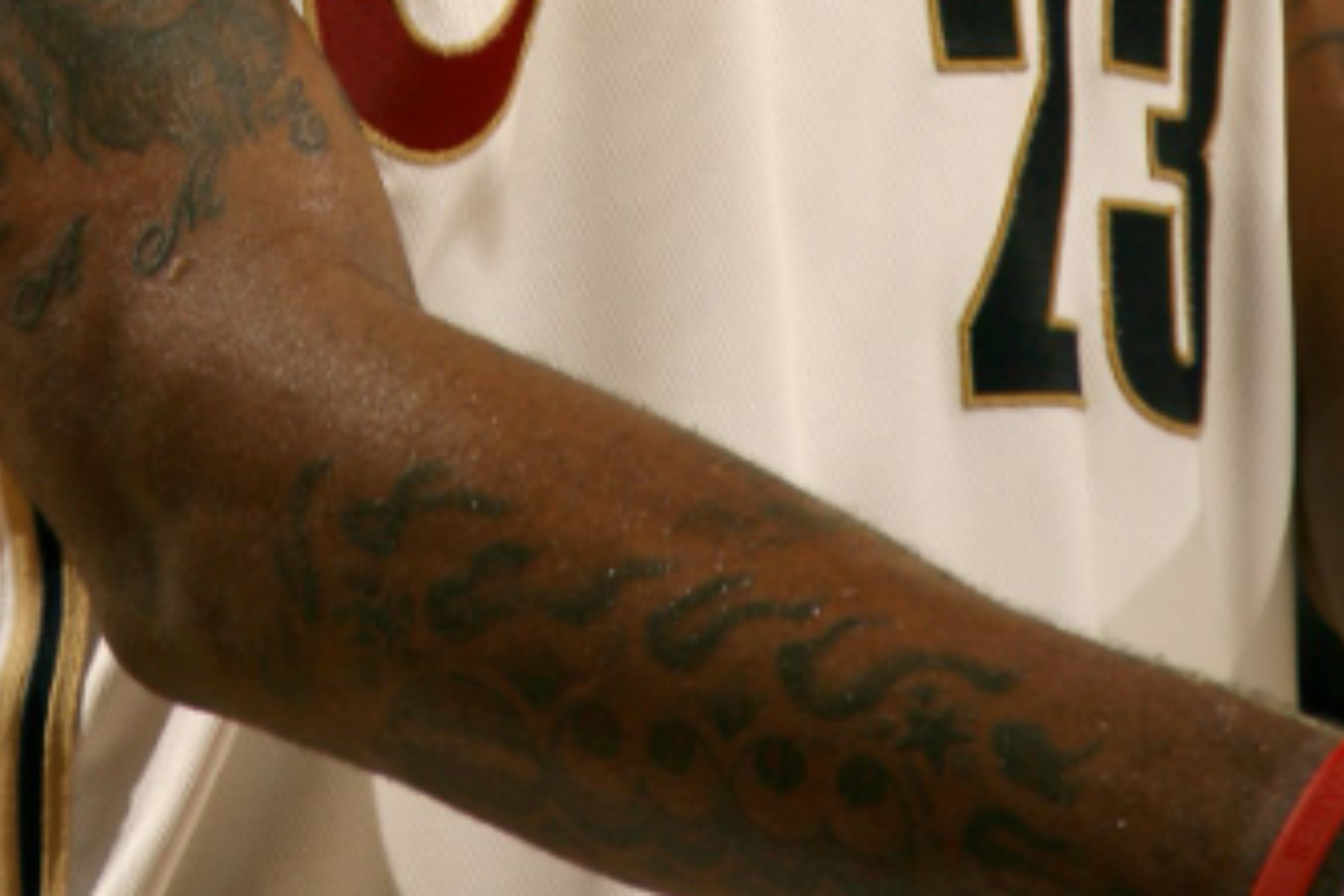 LeBron James has flames tattoo on his arm