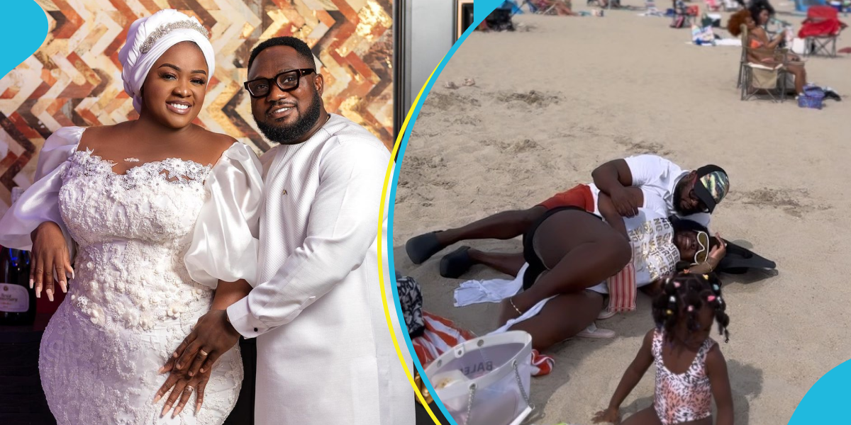 Tracey Boakye and hubby roll in beach sand, video sparks emotions in Ghanaians