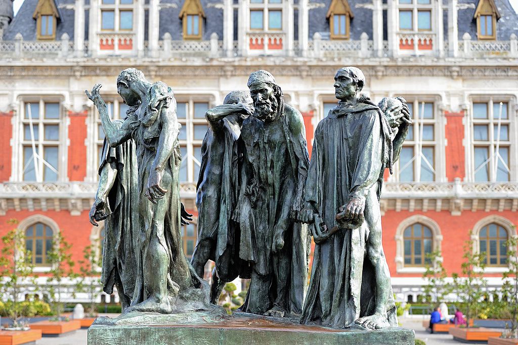 Auguste Rodin's "bourgeois de Calais" in the city of Calais.