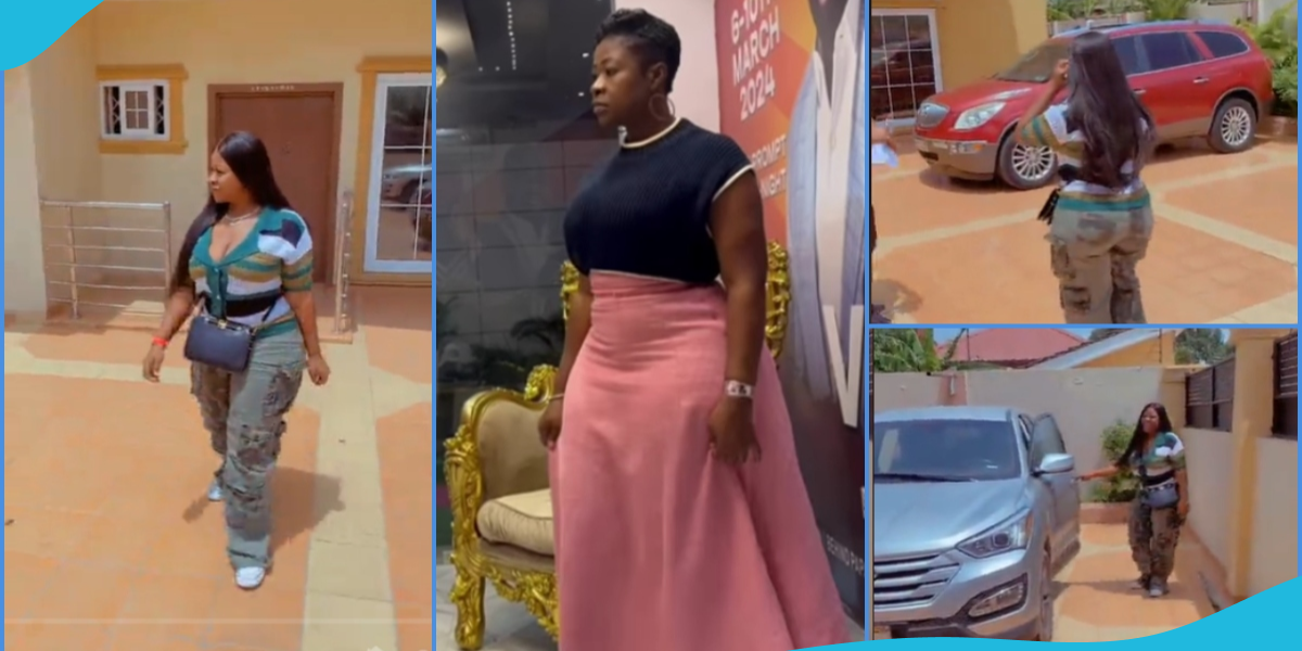 Portia Asare flaunts massive curves, huge mansion & two cars in trending video