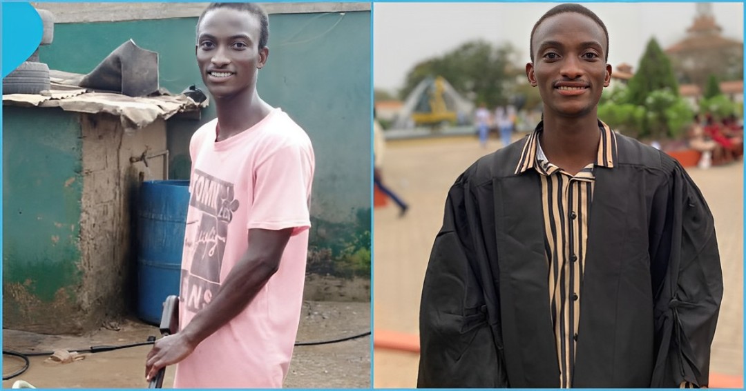 SHS graduate who worked as a car washer gets admission to University of Ghana, shares matriculation photos