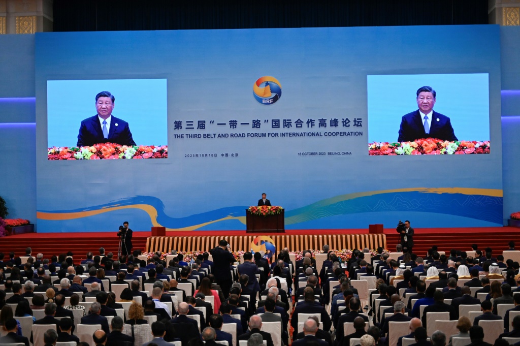 China's President Xi Jinping speaks during the opening ceremony of the third Belt and Road Forum for International Cooperation at Beijing's Great Hall of the People last month
