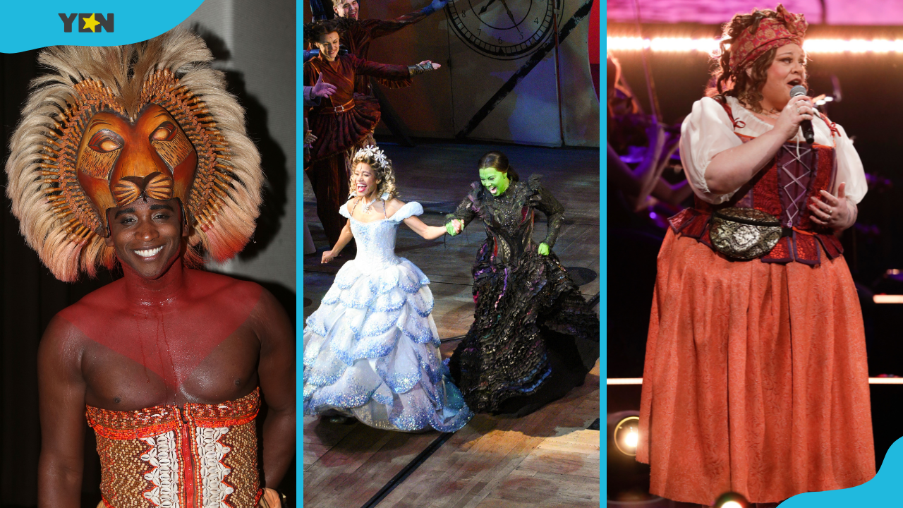 Actors of The Lion King (L) &Juliet (M) and Wicked (R) are part of the best Broadway Musicals