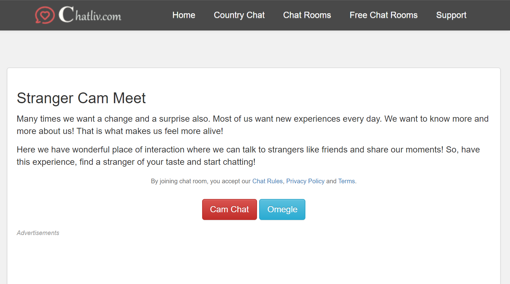 Chatliv chat app homepage.