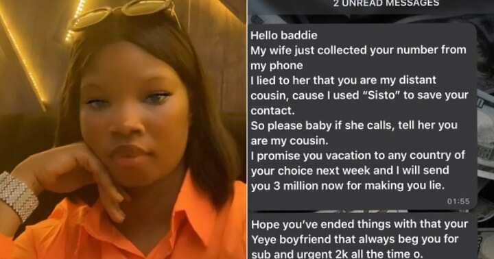 Sugar daddy bribes side chick to hide affair from wife