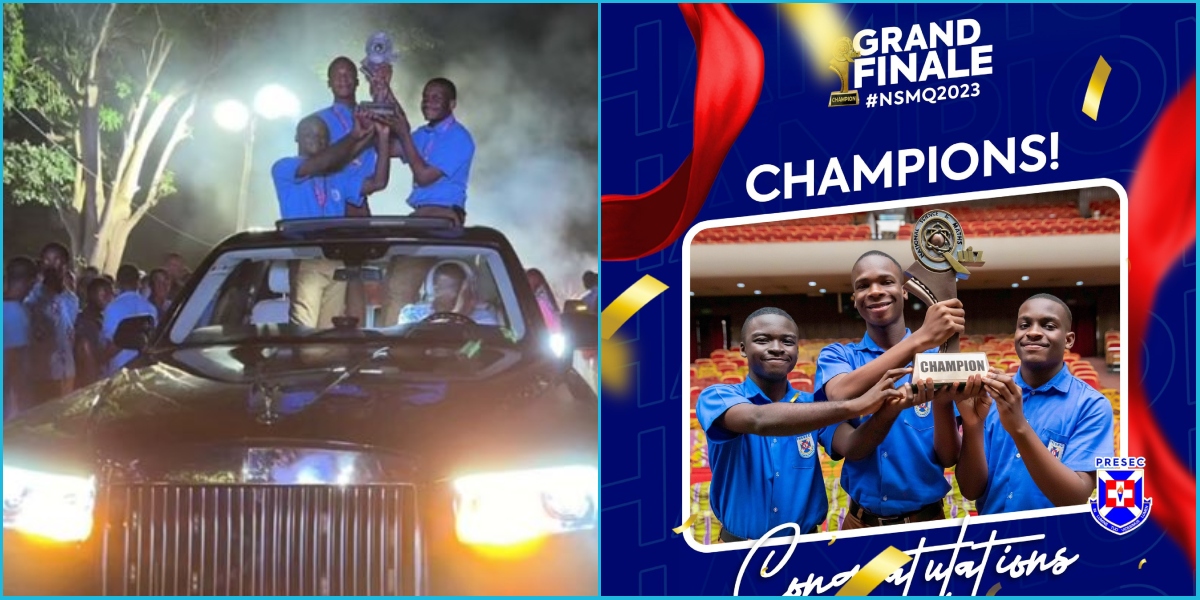 PRESEC 2023 NSMQ Champions Return In Grand Style, Displaying Trophy Triumphantly