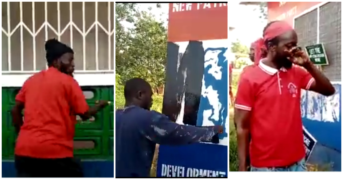 Angry NPP Youth In Fomena Paint Party Office With NDC Colours; Video Drops