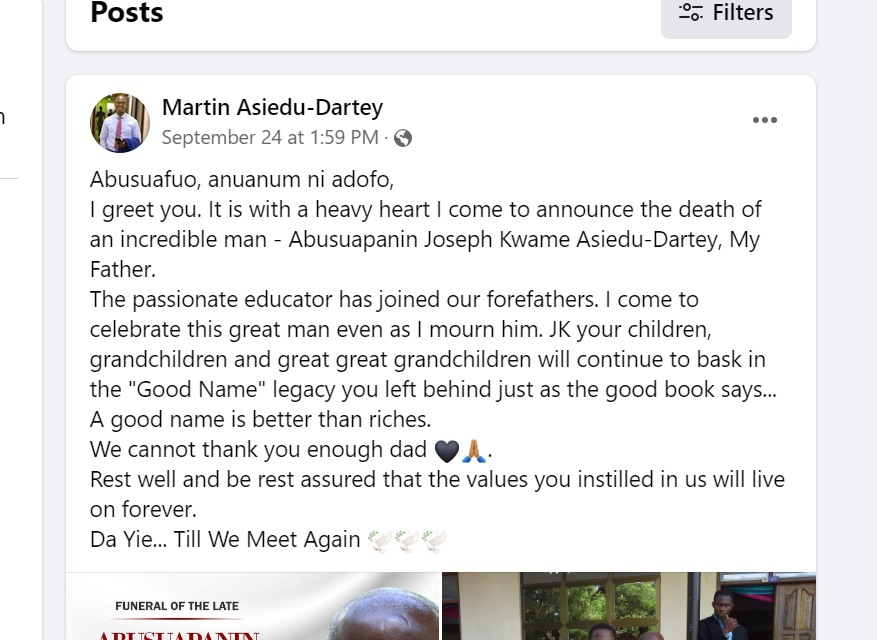 A screenshot of Martin's post on Facebook.