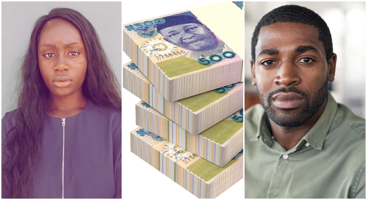 Photos of a woman and man with Naira notes.