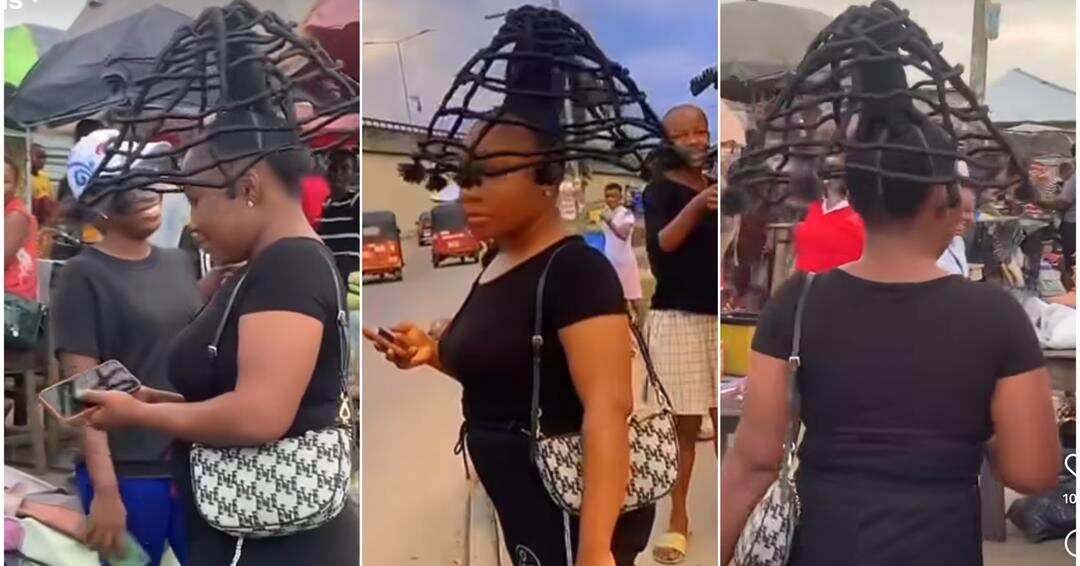 Lady rocks basket-like hairdo to market, video trends