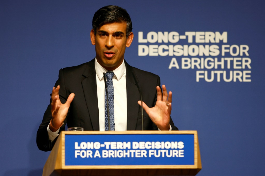 Britain's Prime Minister Rishi Sunak delivered a speech on Artificial Intelligence on October 26, 2023 ahead of the AI summit