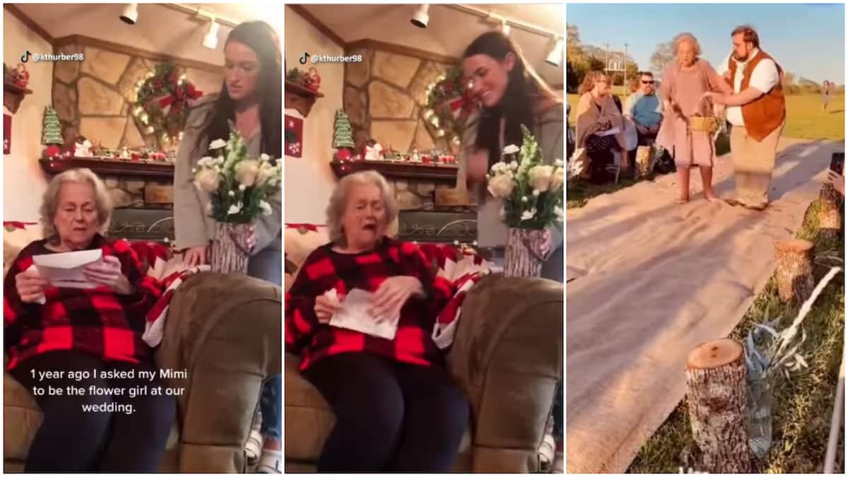 Emotional moment child asks grandma to be flower girl at her wedding, woman covers mouth & cries in video