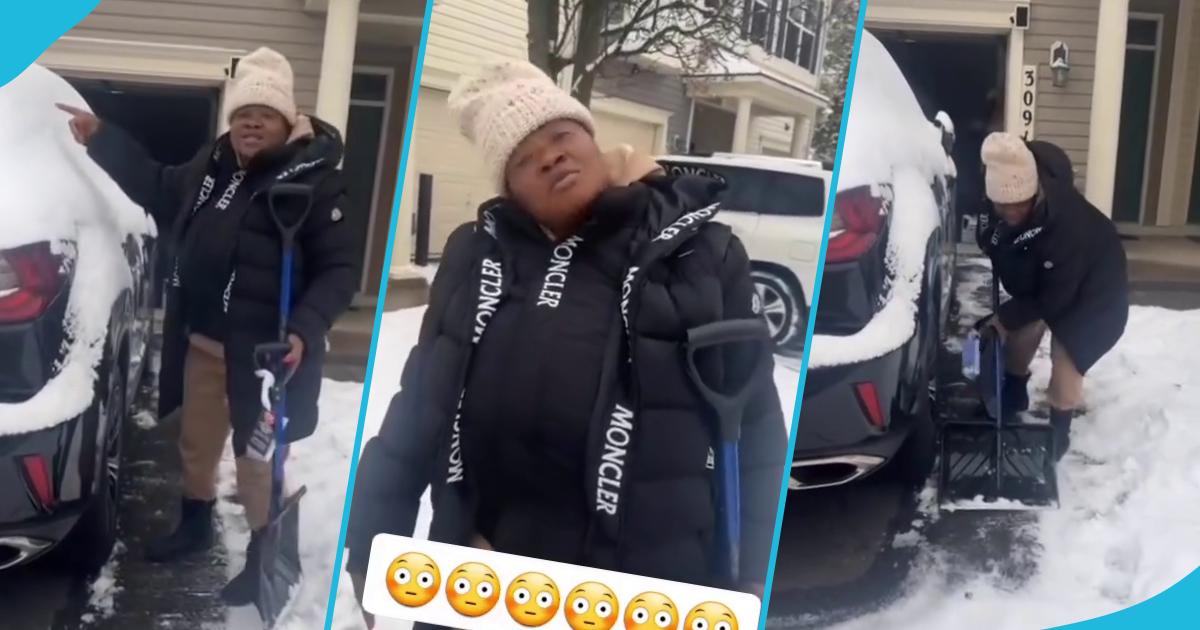 Mercy Asiedu clears snow from her car