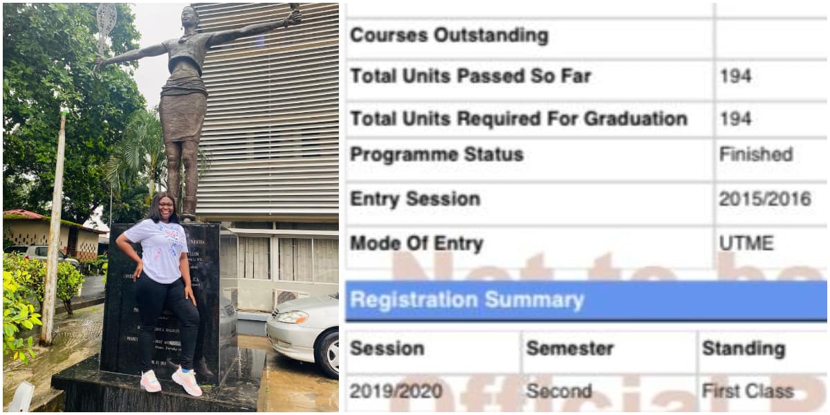 Social media celebrates Nigerian lady as she bags the only first-class in her class in UNILAG