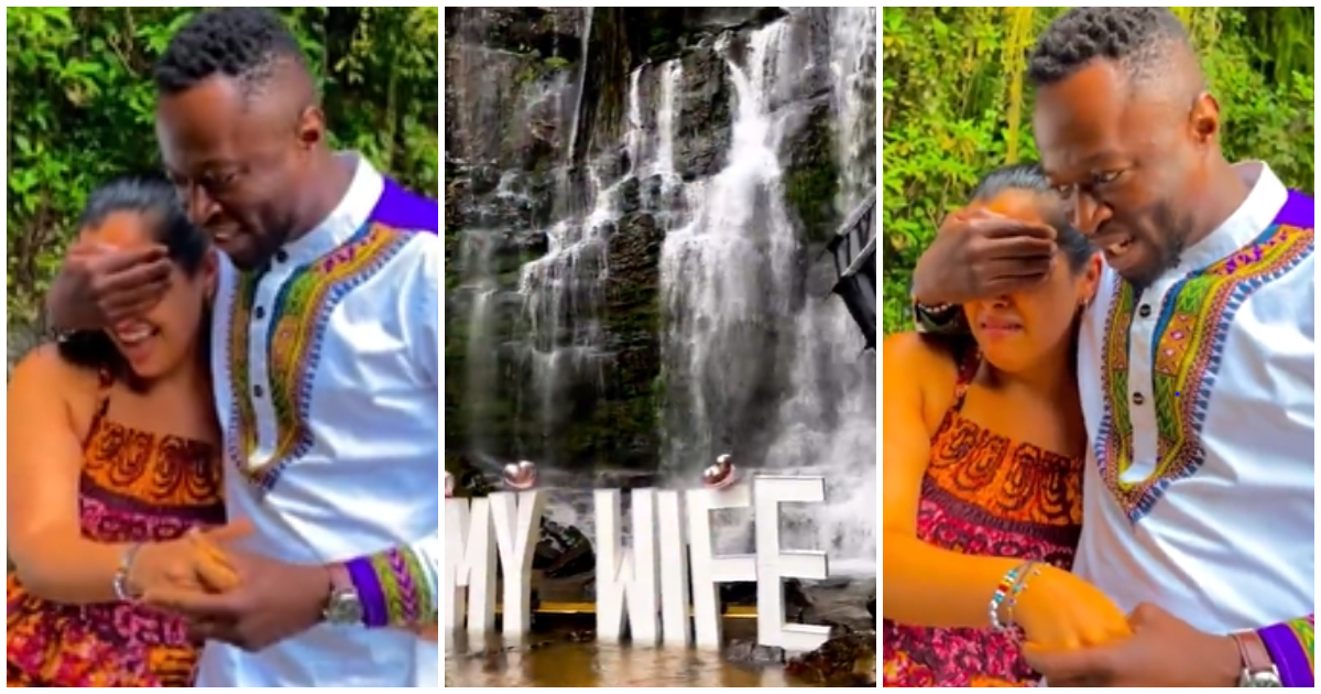 Be My Wife: Ghanaian Man Pops the Question to Pretty 'Obroni' Girlfriend at Waterfalls; Video Stirs Reactions