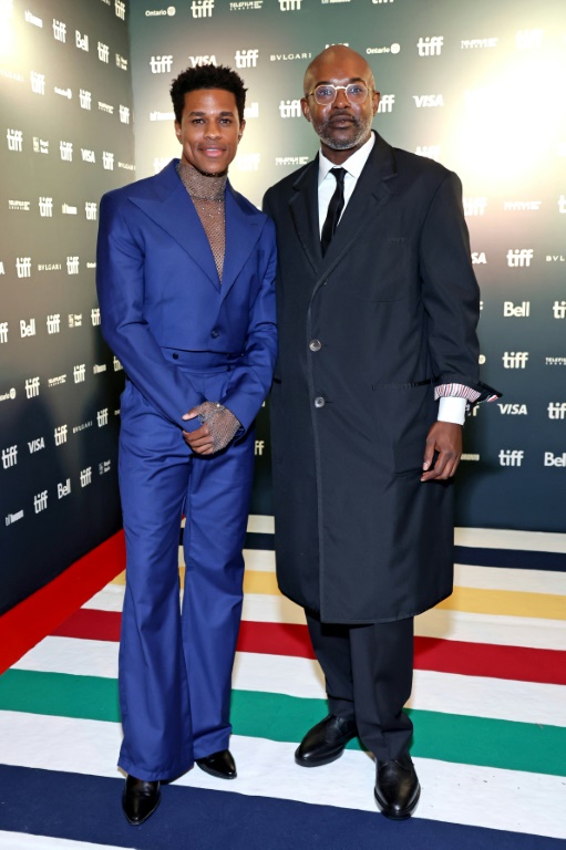 Jeremy Pope (L, pictured September 8, 2022 at the Toronto International Film Festival) stars in 'The Inspection' as the alter ego of Elegance Bratton, who drew on his own experience as a Black gay man who joined the US Marines to escape homelessness