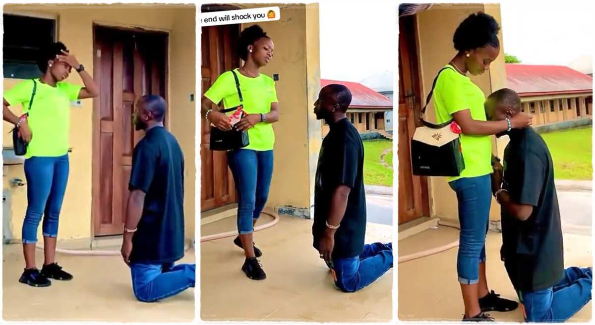 Student proposing to his girlfriend at Akwa Ibom State Polytechnic.