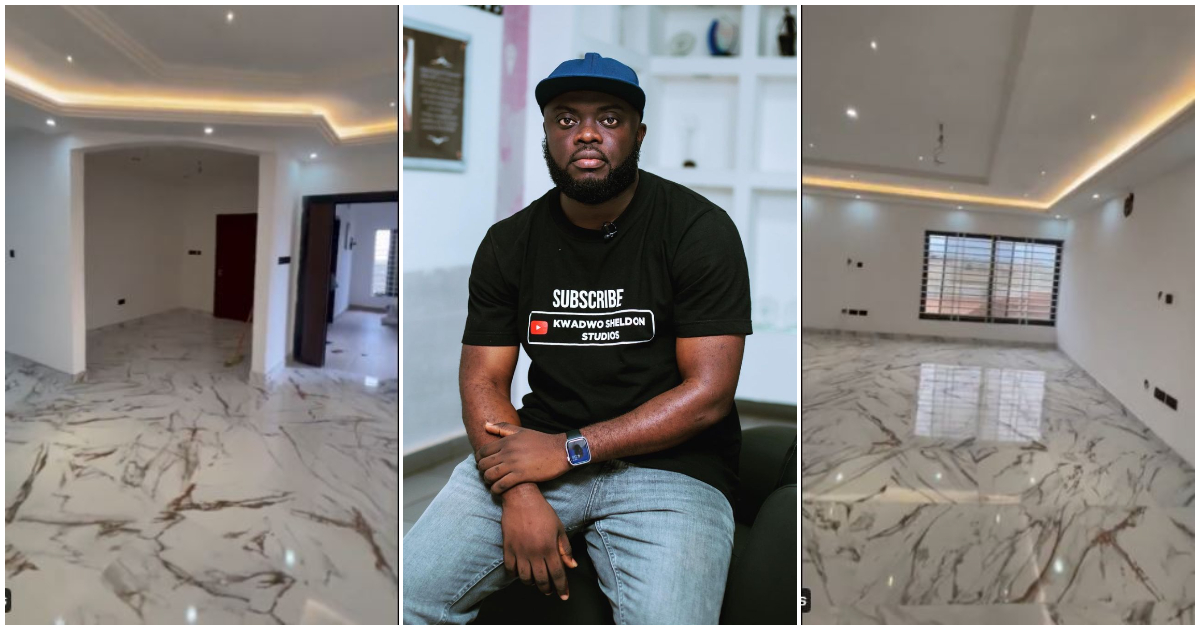 Kwadwo Sheldon flaunts his newly built house with beautiful interior on social media