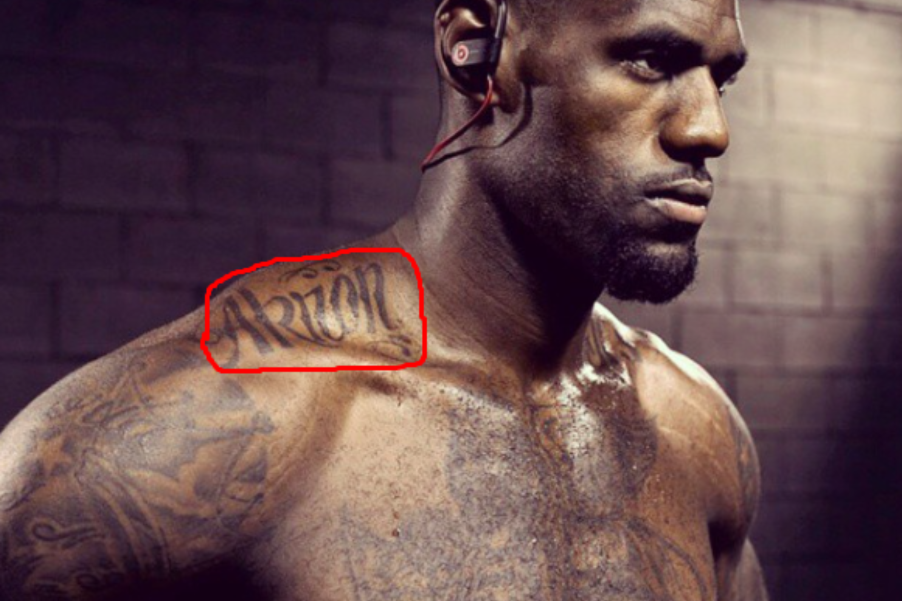 LeBron James has an Akron tattoo next to his neck