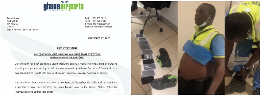 Update: Kotoka Airport worker caught stealing phones arrested by police
